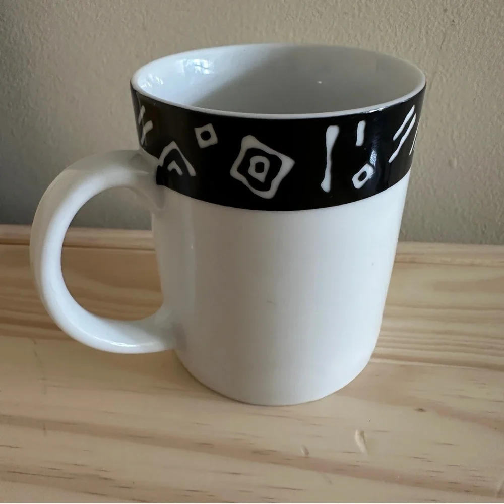 Pier 1 One Exclusive Monno White Black Coffee Mug Symbols Inca Set Of 2 Cups